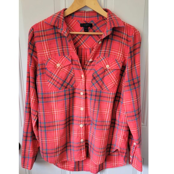 J. Crew Tops - J. Crew Plaid Boyfriend Button Down Flannel Top Size 2